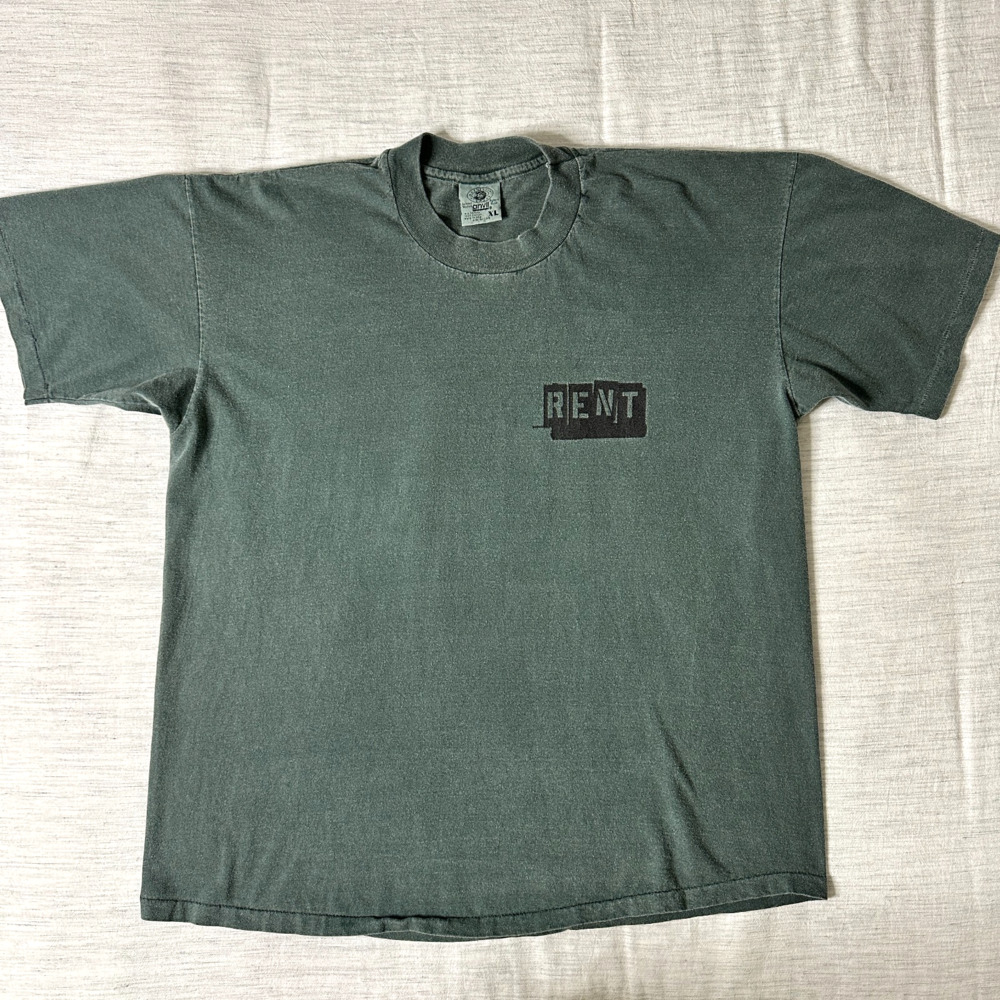 Vintage 90s RENT Broadway Musical Single Stitch XL Anvil T-Shirt Faded Green